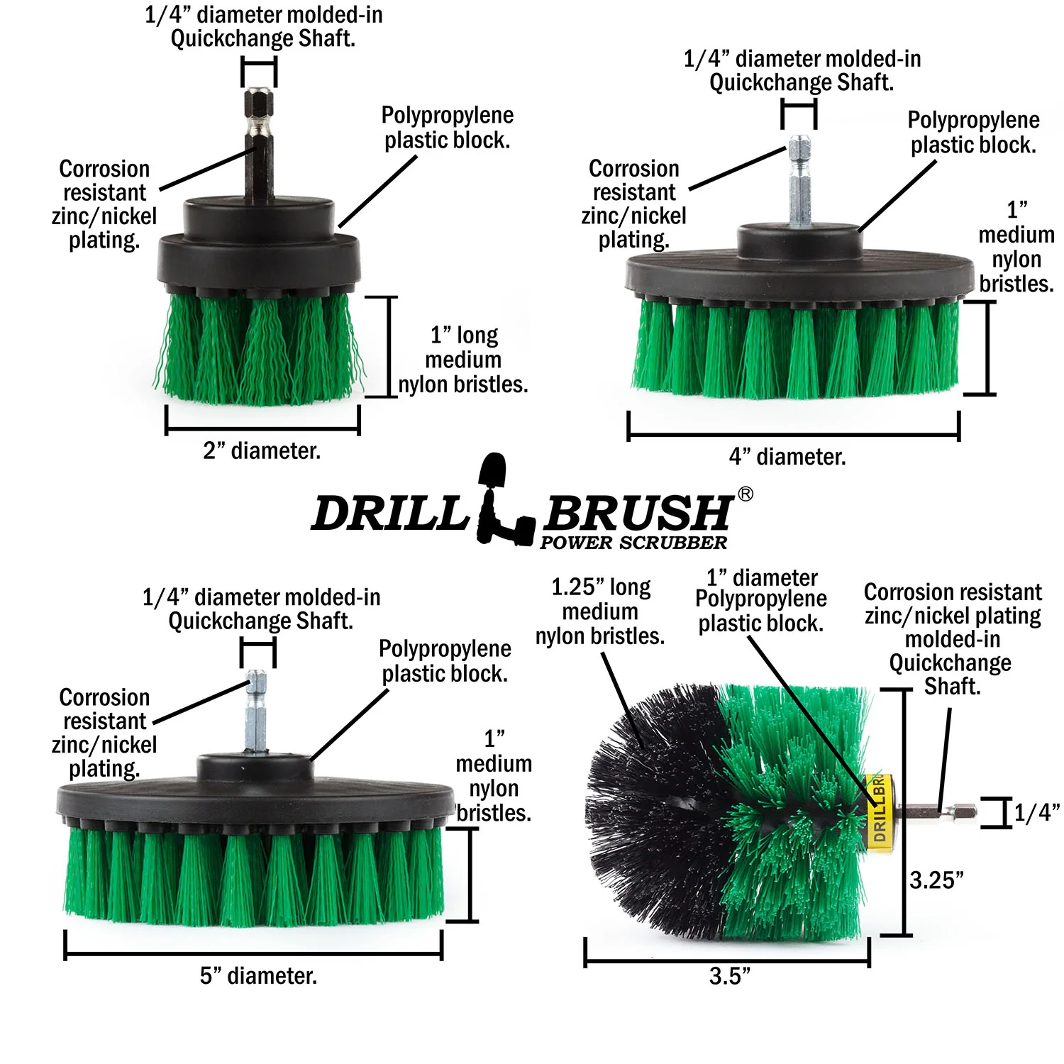 Original, 5in, 4in, 2in Green Brushes w/ 7in. Ext. - Kitchen & Appliance | G-S-542O-7X-QC-DB - Image 5