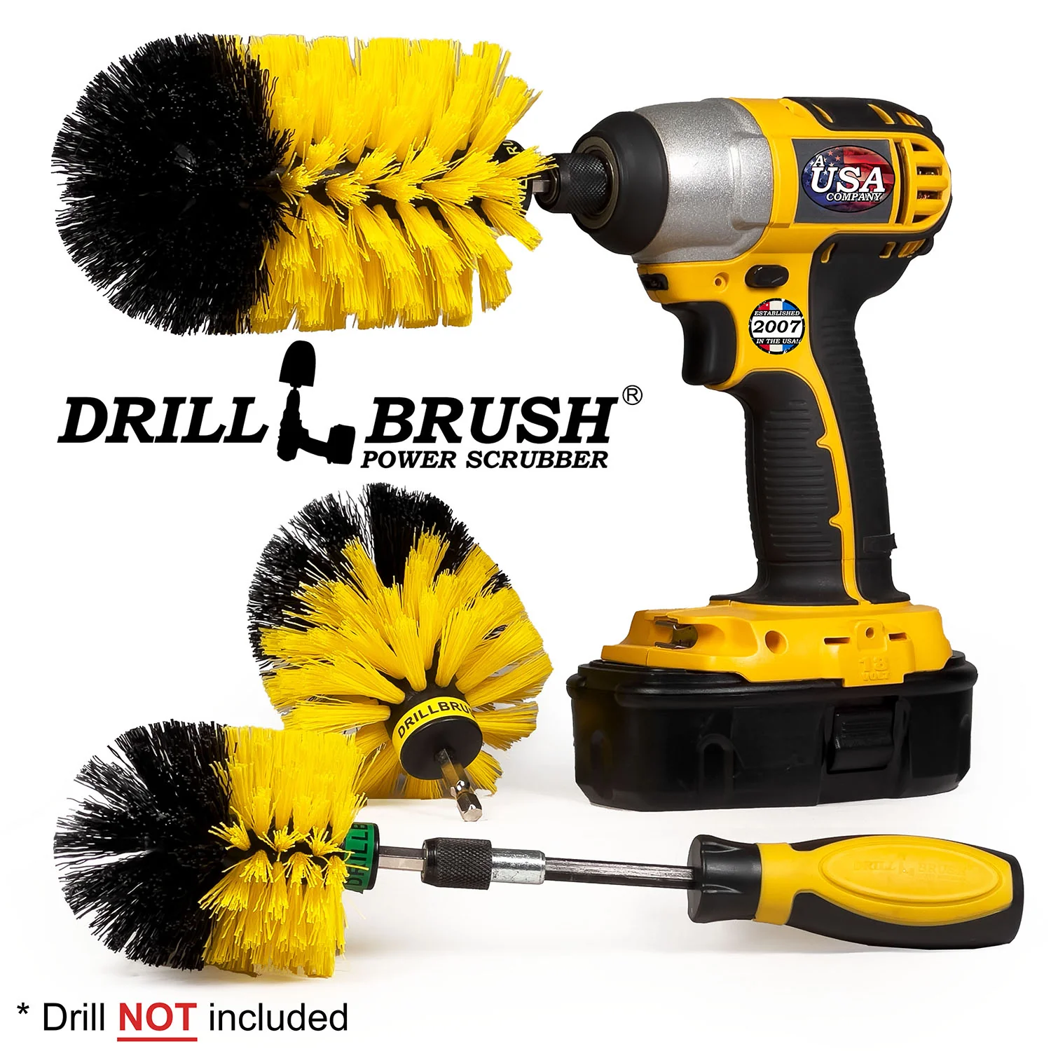 Jumbo, Original, and Mini Brushes w/ Handle Kit - Medium Yellow Bristles - Bathroom Cleaning | Y-S-JOM-HD-QC-DB - Image 2
